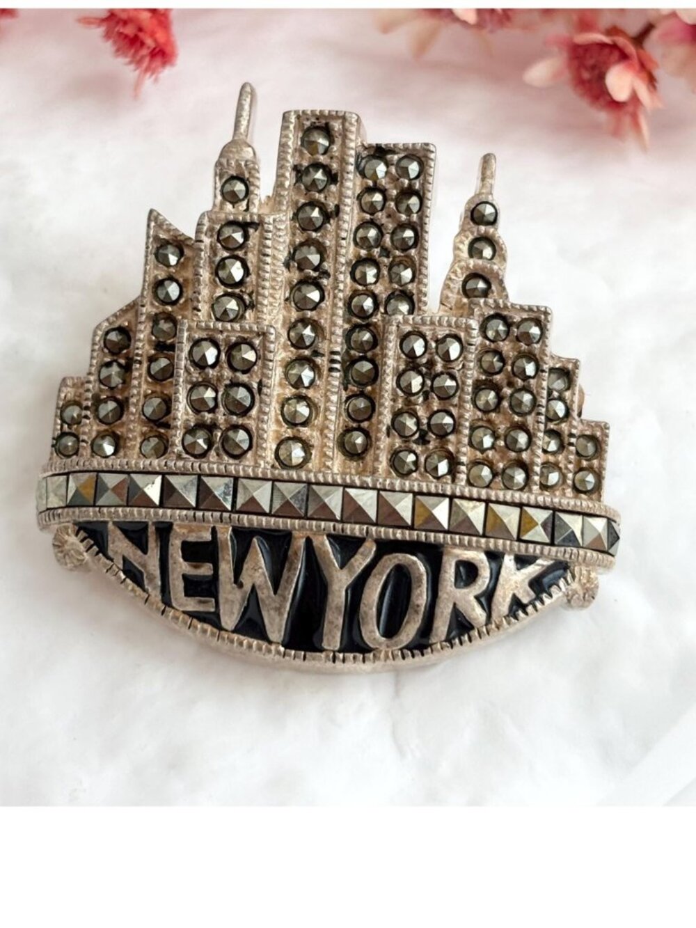 Rare Judith Jack NYC Skyline Marcasite Art Deco Sterling Silver Vintage Brooch